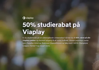 MEGA Studierabat på Viaplay: 50% rabat på ALLE pakker!